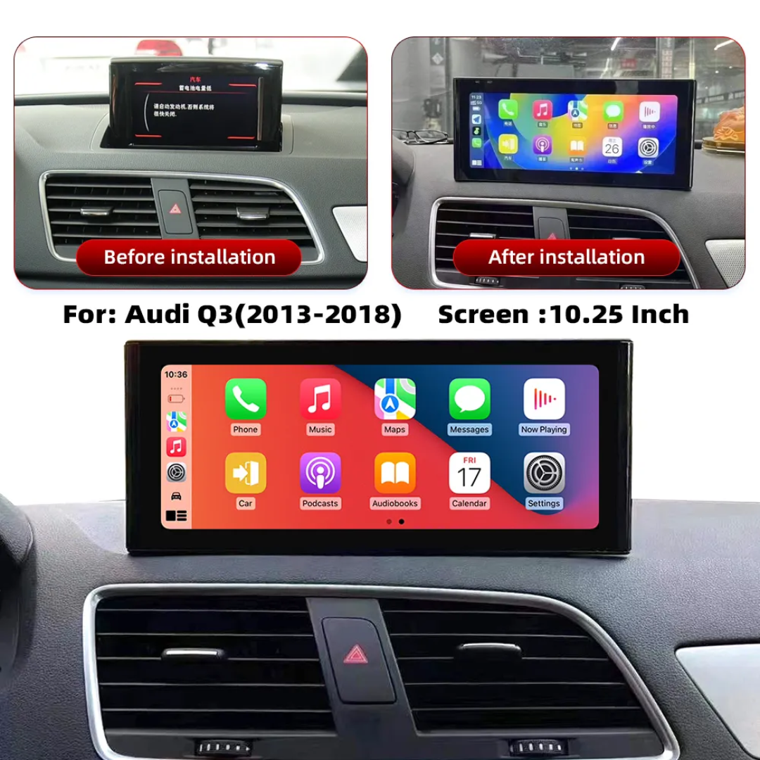 AUDI Q3 (2013–2018) – RMC + HN+R 10.25 inch Android Multimedia System | GPS | Wi-Fi | Bluetooth | A2DP | Wireless Apple CarPlay & Android Auto | 360° View