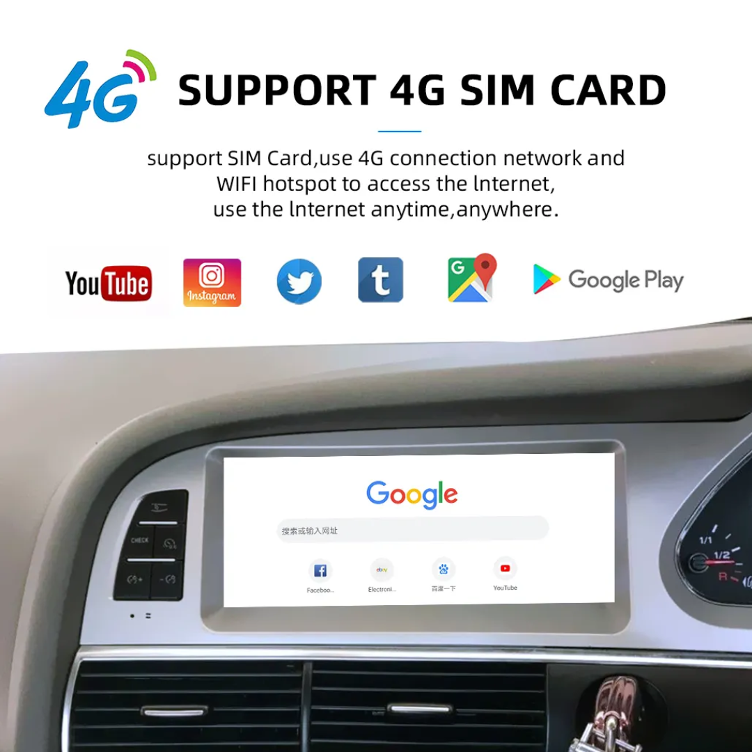 AUDI A6 (2010–2011) – AC Key 3G 8.8 inch Android Multimedia System | GPS | Wi-Fi | Bluetooth | A2DP | Wireless Apple CarPlay & Android Auto | 360° View