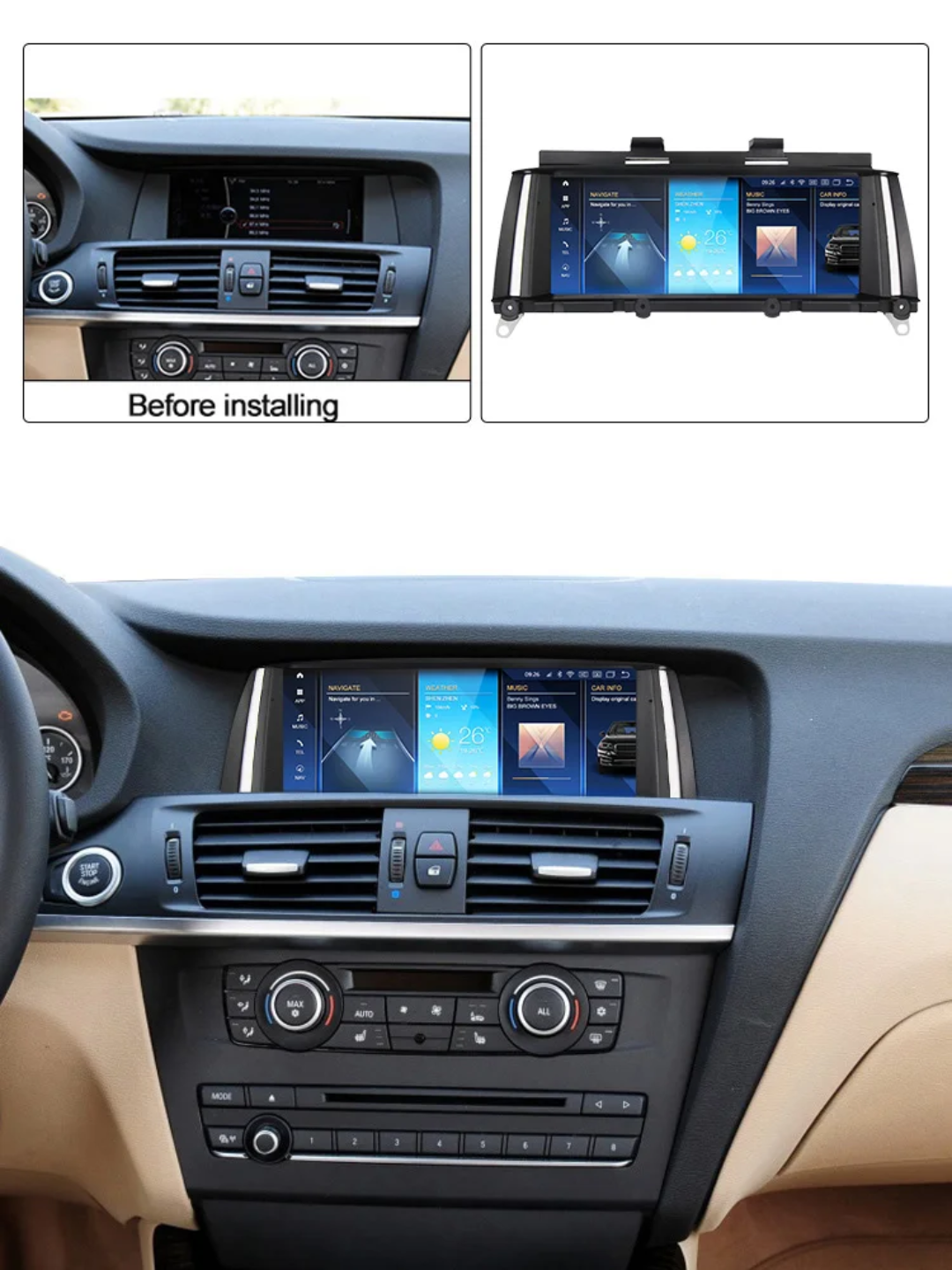 BMW X3 F25/X4 F26 (2014–2016) – NBT 8.8 inch Android Multimedia System | GPS | Wi-Fi | 4G SIM | Bluetooth | A2DP | Wireless Apple CarPlay & Android Auto | 360° View