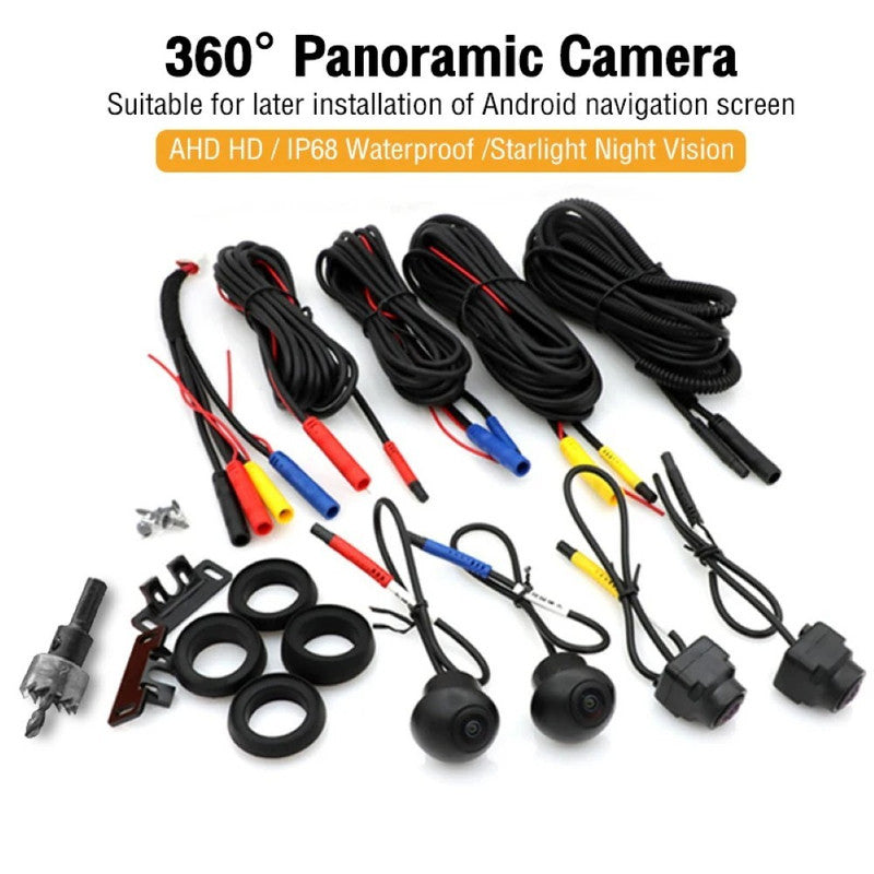 Car Axis India 360° Panoramic Surround View Camera System - AHD 1080p Compatible with Android Player - Front, Rear, Left & Right Cameras