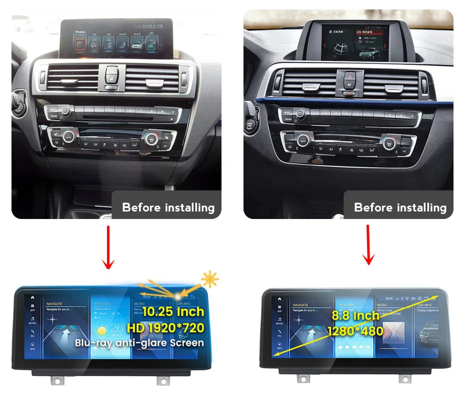 BMW 1 Series F20/F21 (2011–2016) – EVO 10.25 inch Android Multimedia System | GPS | Wi-Fi | 4G SIM | Bluetooth | A2DP | Apple CarPlay & 10.25 inch Android Auto | 360° View