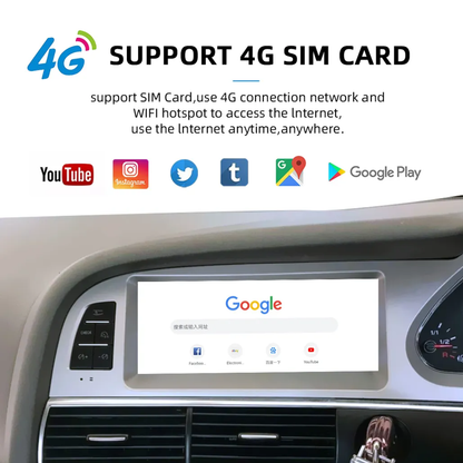 AUDI A6 (2010–2011) – AC Key 3G 8.8 inch Android Multimedia System | GPS | Wi-Fi | Bluetooth | A2DP |  Wireless Apple CarPlay & Android Auto | 360° View